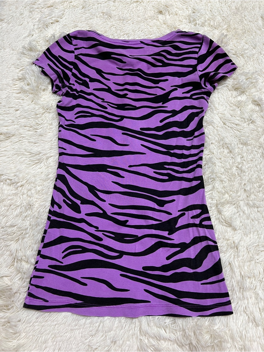 Nollie Purple and Black Zebra Stripe Short Sleeve Baby Doll Tee Y2K Scoop Neck - Picture 9 of 11